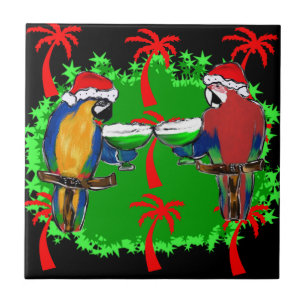 CHRISTMAS PARROTS CERAMIC TILE