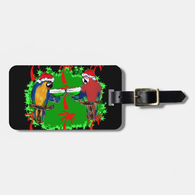 CHRISTMAS PARROTS LUGGAGE TAG (Front Horizontal)