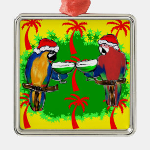 CHRISTMAS PARROTS METAL ORNAMENT