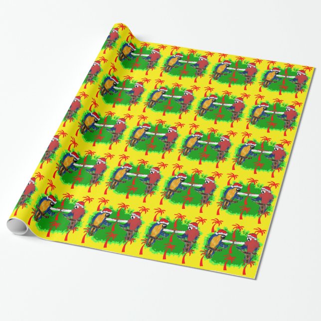 CHRISTMAS PARROTS WRAPPING PAPER (Unrolled)