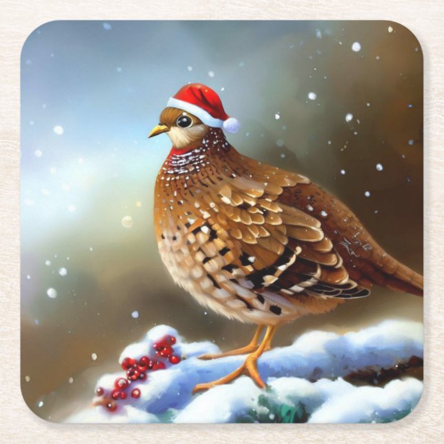 Christmas Partridge 2 Square Paper Coaster (Front)