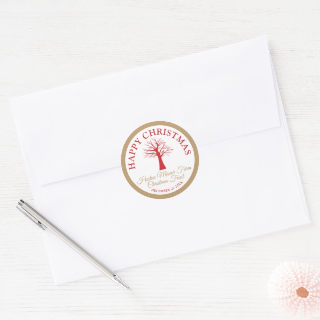 Christmas partridge in a tree red and gold colour classic round sticker (Envelope)