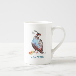 Christmas Partridge Pear Cute Boho Blue Birds Bone China Mug
