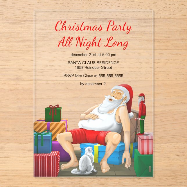 Christmas Party All Night Long Acrylic Invitations (Front)