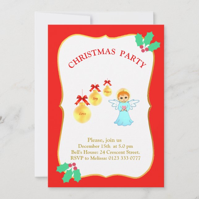 Christmas Party Angel Invitation (Front)