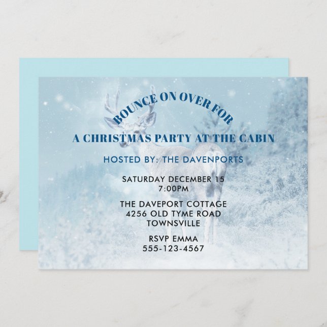 Christmas Party at the Cabin Wild Deer with Antler Invitation (Front/Back)