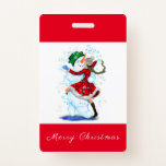 Christmas Party Badge Snowman and Girl Dance ID Badge<br><div class="desc">Badges with Happy Snowman and Girl Dance Tango Christmas Party Fun Cartoon Drawing - Choose / Add Your Unique Text / Name / Colour - Make Your Special Gift - Resize and move or remove and add elements / text with customisation tool ! Drawing and Design by MIGNED. Please see...</div>