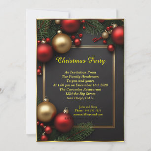 Christmas party baubles red Holiday Celebration Invitation
