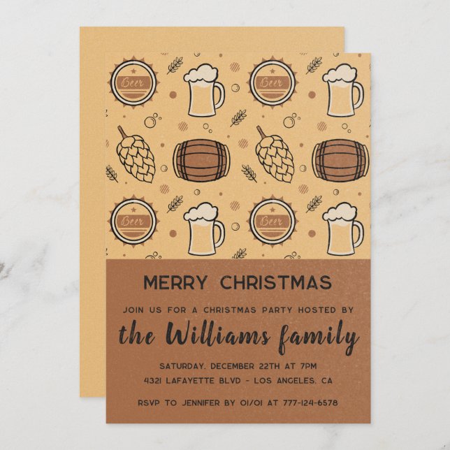 Christmas Party  Beer Drinks Rustic Invitation (Front/Back)