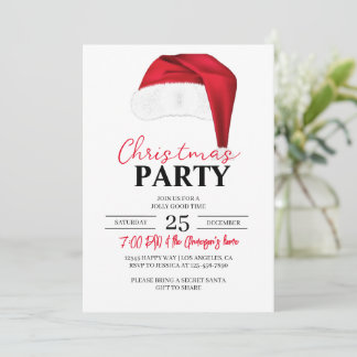 Christmas Party Birthday Xmas Dinner Santa Hat Invitation
