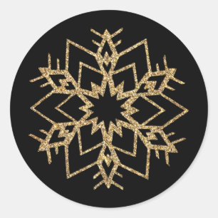 Christmas Party Black and Gold Snowflakes Classic Round Sticker