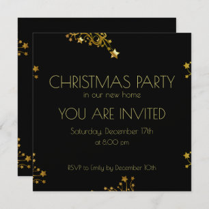 Christmas Party Black Gold Decorative Chic Stars Invitation