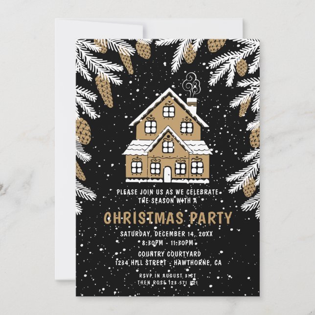 Christmas Party black & gold House Invitation (Front)