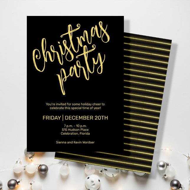 Christmas party black & golden lines invitation (Creator Uploaded)