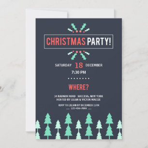 Christmas Party Black With Trees Invitation