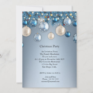 Christmas party blue baubles invitation