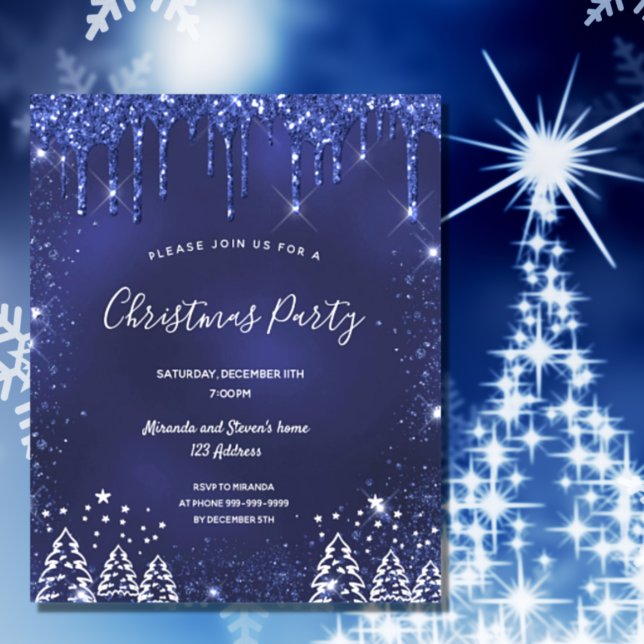 Christmas party blue glitter invitation (Creator Uploaded)