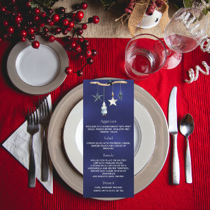 Christmas party blue gnome nordic menu card