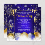 Christmas Party Blue Gold Bauble Snowflake Invitation<br><div class="desc">Royal Blue Gold Bows Snowflake. Christmas Holiday Party Invitation. Elegant Xmas gold baubles with white snow gold sparkle glitter. Please Note: All flat images!</div>