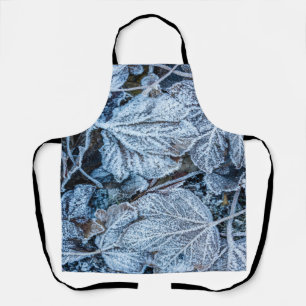 Christmas Party Blue Leaves Snow Holidays Winter Apron