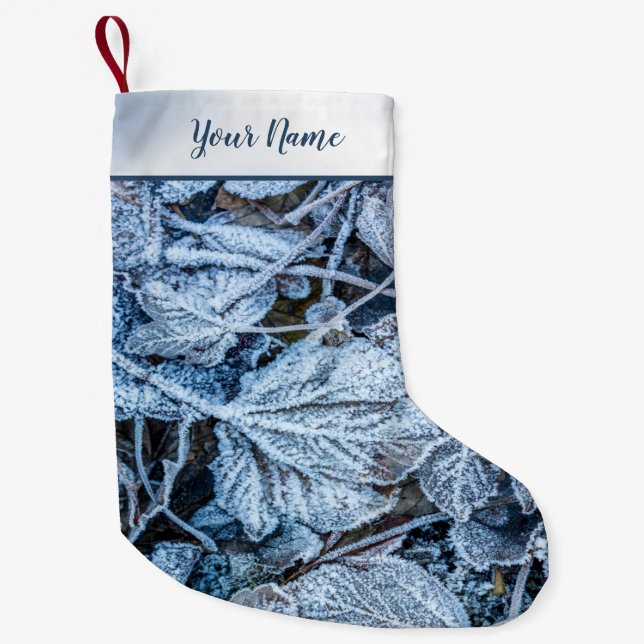 Christmas Party Blue Leaves Snow Holidays Winter Small Christmas Stocking (Front)