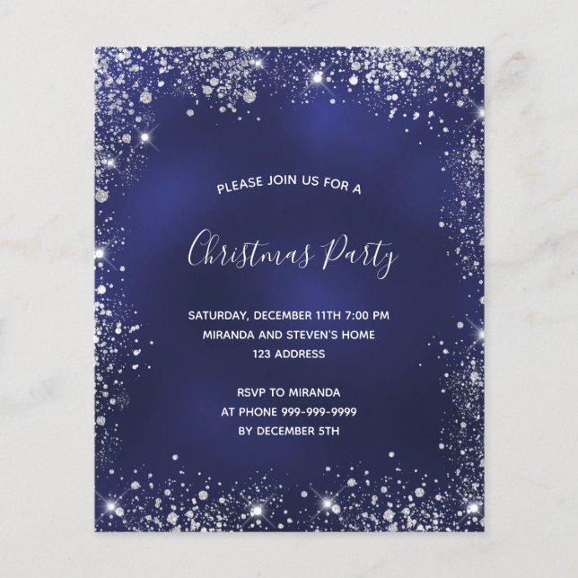 Christmas Party blue silver budget invitation Flyer (Front)