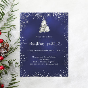 Christmas Party blue silver glitter sparkle Invitation Postcard