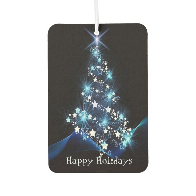 Christmas Party Blue Tree Shiny Black Elegant Car Air Freshener (Front)