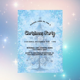 Christmas party blue tree snowflakes luxury invitation