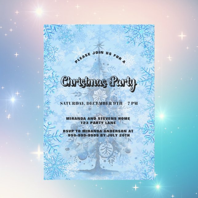 Christmas party blue tree snowflakes luxury invitation (Creator Uploaded)