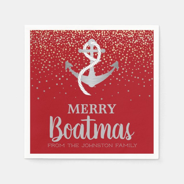 Christmas Party Boat Nautical Anchor Boatmas Napkin (Front)