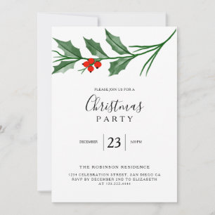 Christmas Party Botanical Modern Invitation