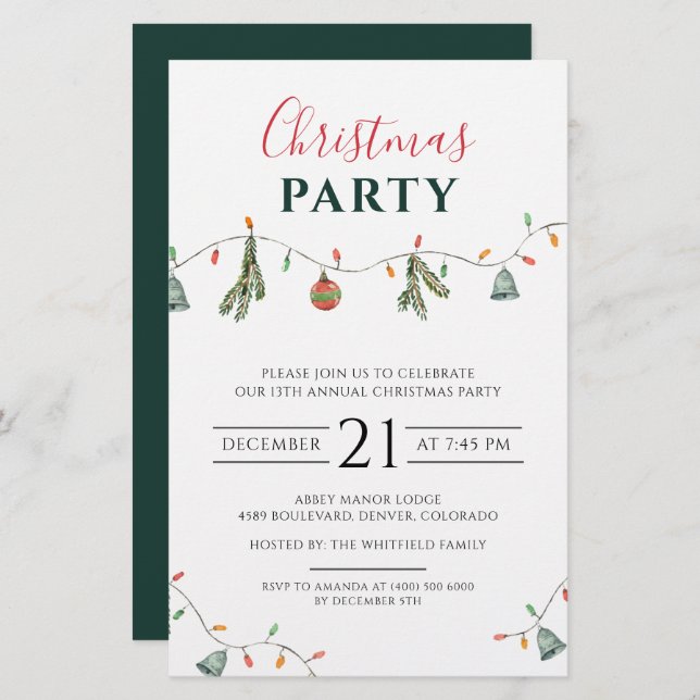 Christmas Party Business Owner Invitation Stationery (Front/Back)