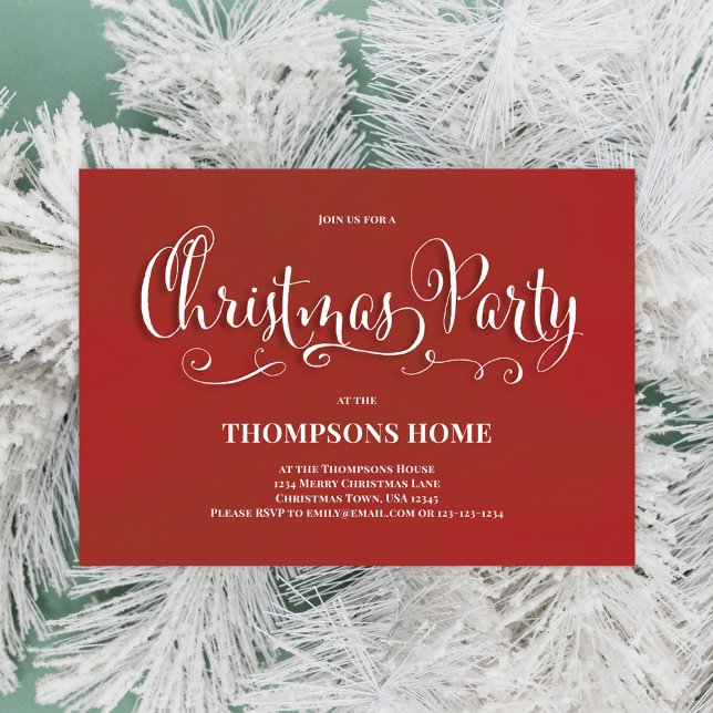 Christmas Party Calligraphy Script Festive Invitation (Christmas party white whimsical calligraphy invitation. )