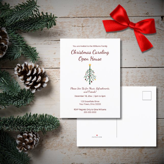 Christmas Party Caroling Holiday Retro Tree  Invitation Postcard (Creator Uploaded)