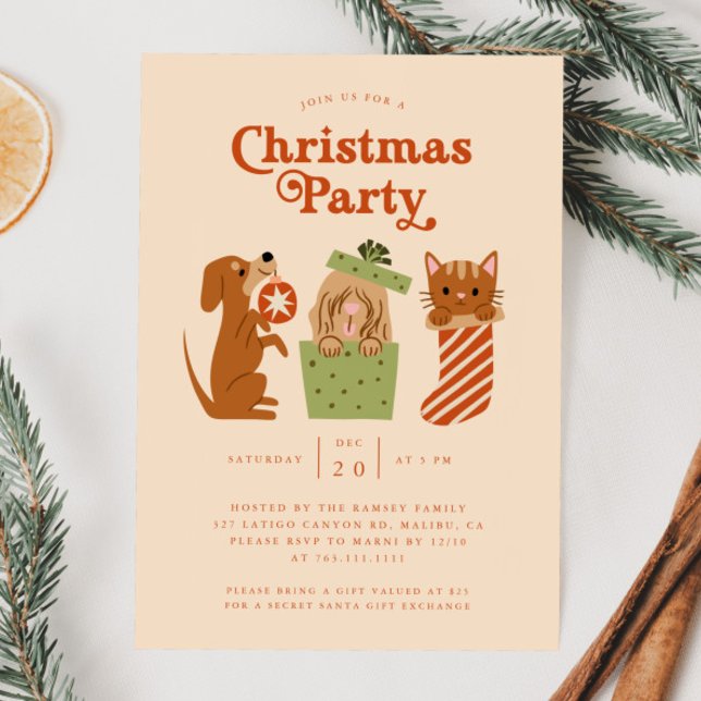 Christmas Party Cat Dog Yellow Invitation (Creator Uploaded)