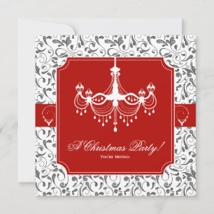 Christmas Party Chandelier Red Black White Invite