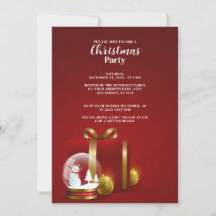 Christmas Party Christmas Gold Ornaments on Red Invitation