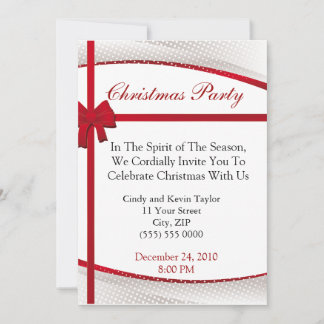 Christmas Party Classy Red Bow Invitation