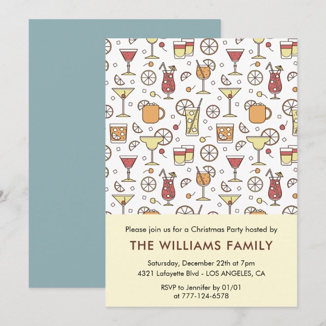 Christmas Party Cocktail Pattern  Invitation (Front/Back)