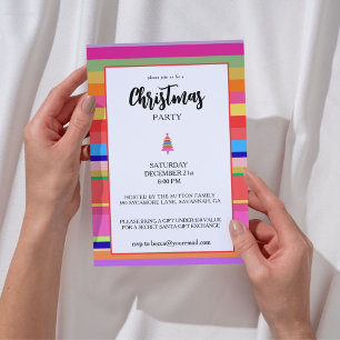 Christmas Party Colorful Stripes Invitation