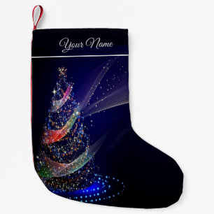 Christmas Party Colorful Tree Navy Blue Rustic Small Christmas Stocking