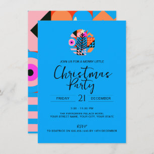 Christmas Party Colourful Geometric Pattern Blue Invitation