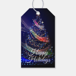 Christmas Party Colourful Tree Navy Blue Rustic Gift Tags