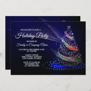 Christmas Party Colourful Tree Navy Blue Rustic Invitation