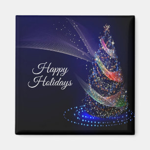 Christmas Party Colourful Tree Navy Blue Rustic Magnet