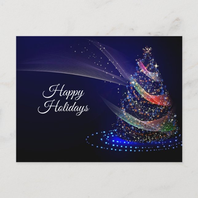 Christmas Party Colourful Tree Navy Blue Rustic Postcard (Front)
