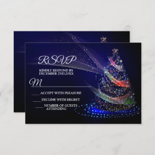 Christmas Party Colourful Tree Navy Blue Rustic RSVP Card