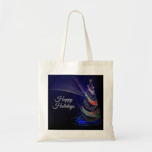 Christmas Party Colourful Tree Navy Blue Rustic Tote Bag