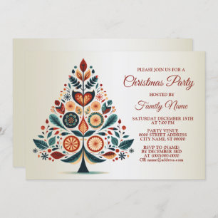 Christmas Party Colourful Tree Scandinavia Folk Ar Invitation